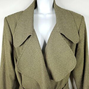Vintage Eva Polini Full Length Belted Overcoat 10 Beige Black Check Made In USA